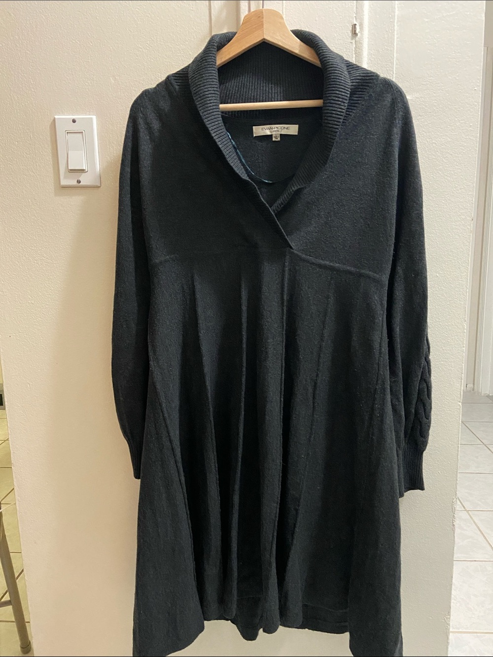 Evan Picone Black Shawl-Collar A-Line Knit Dress